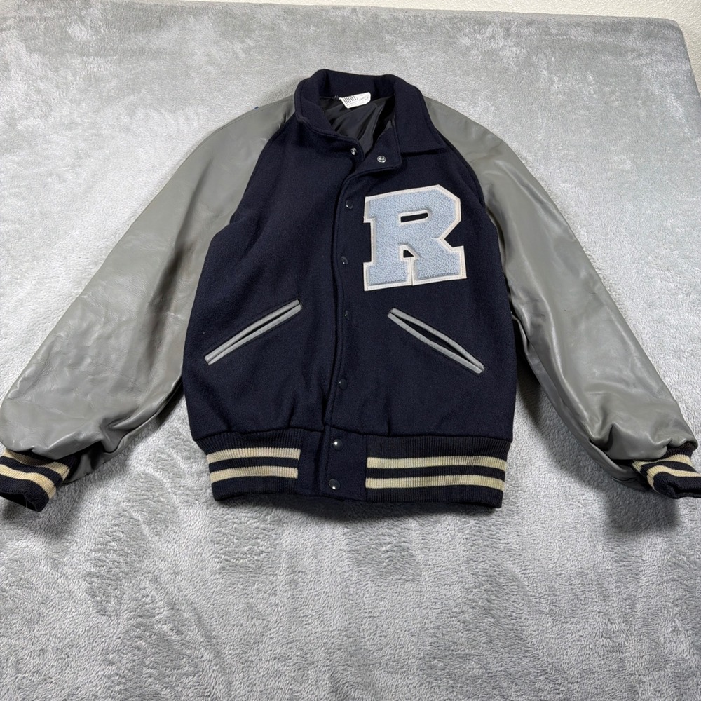 Vintage Howe Athletic Apparel Varsity Jacket Mens 38 Navy Blue Gray Letterman